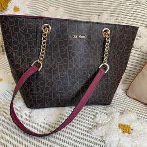 Calvin Klein Black and Red Tote with Gold Accents